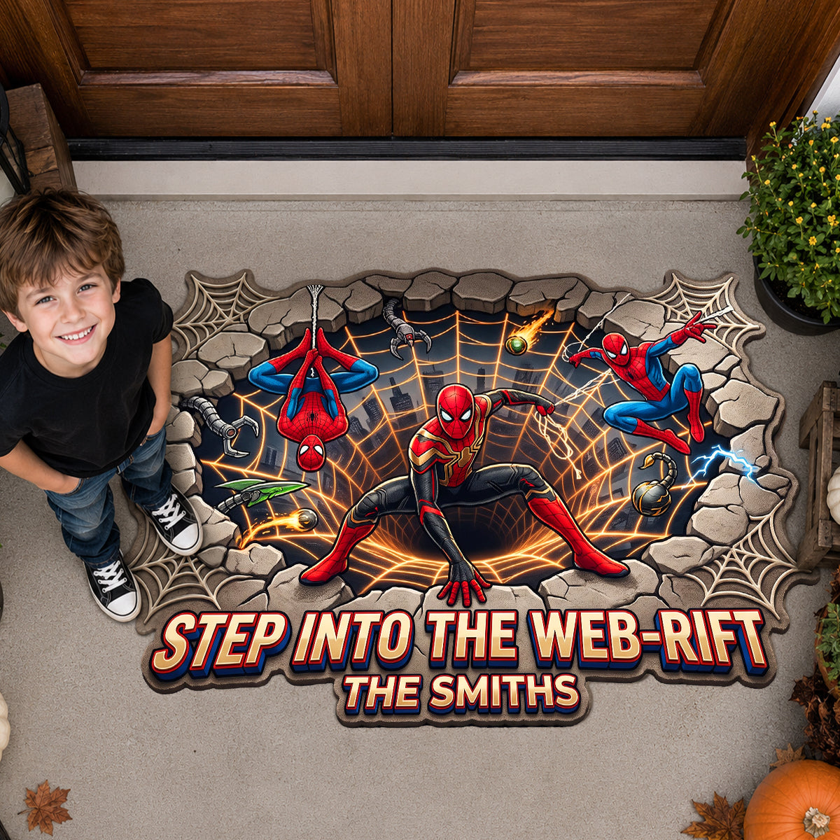 Personalized Spider-Man Doormat Custom Family Name Gift Custom Shape Doormat GradoCreations