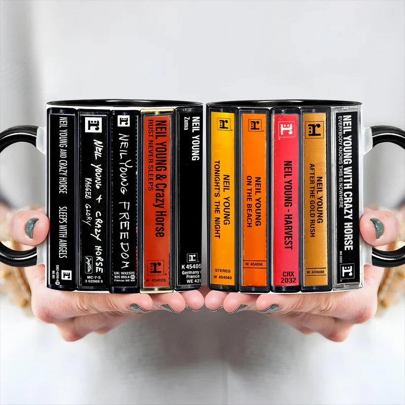 Ceramic Accent Mug with Neil Young Cassette Design | Gift for Music Lovers GradoCreations