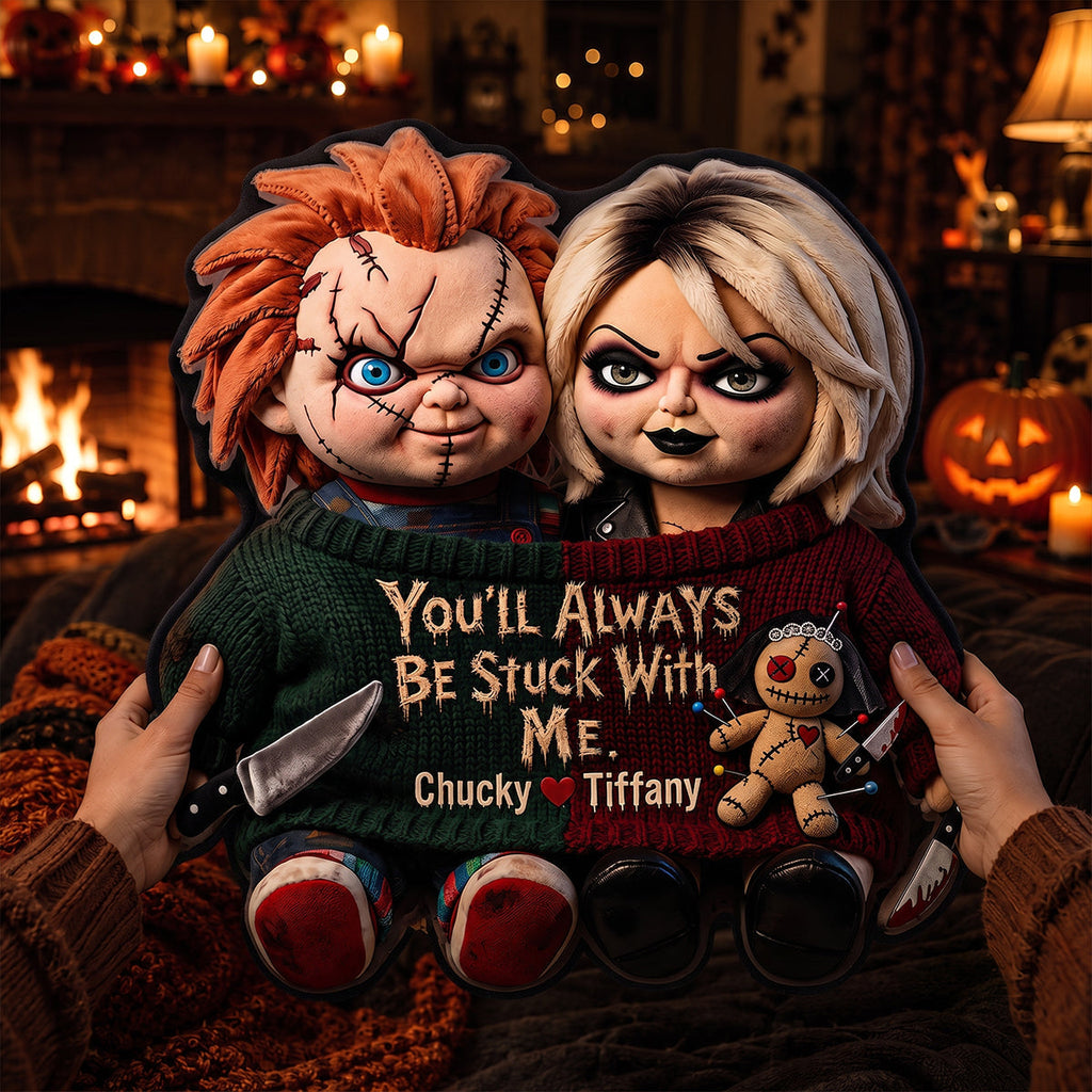 Personalized Horror Themed Pillow Custom Chucky & Tiffany Gift for Couples Pillow GradoCreations