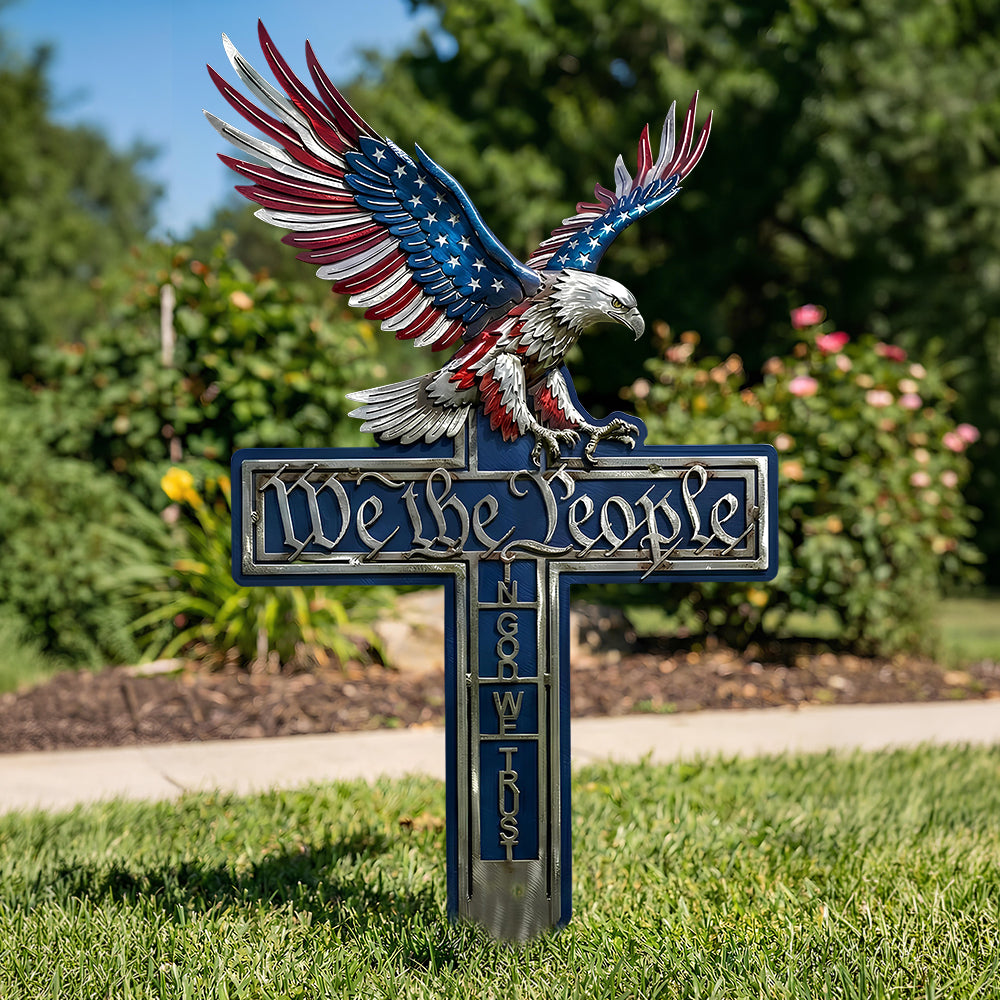 Personalized Metal Stake Sign with Eagle We The People - Patriotic Garden Decor Gift for Family