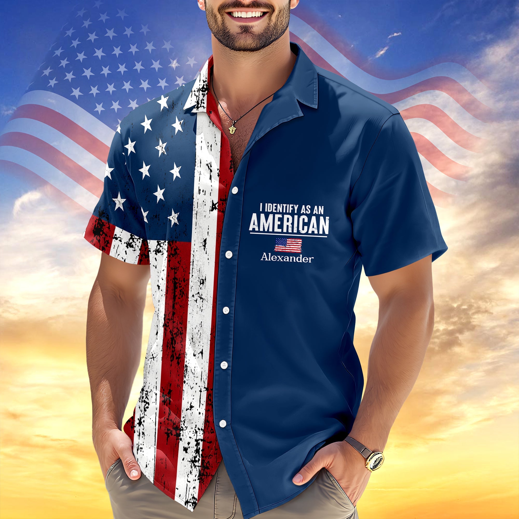Personalized USA Flag Hawaiian Shirt Custom Name Gift for 4th of July HN590 - AOP Hawai Shirt GradoCreations