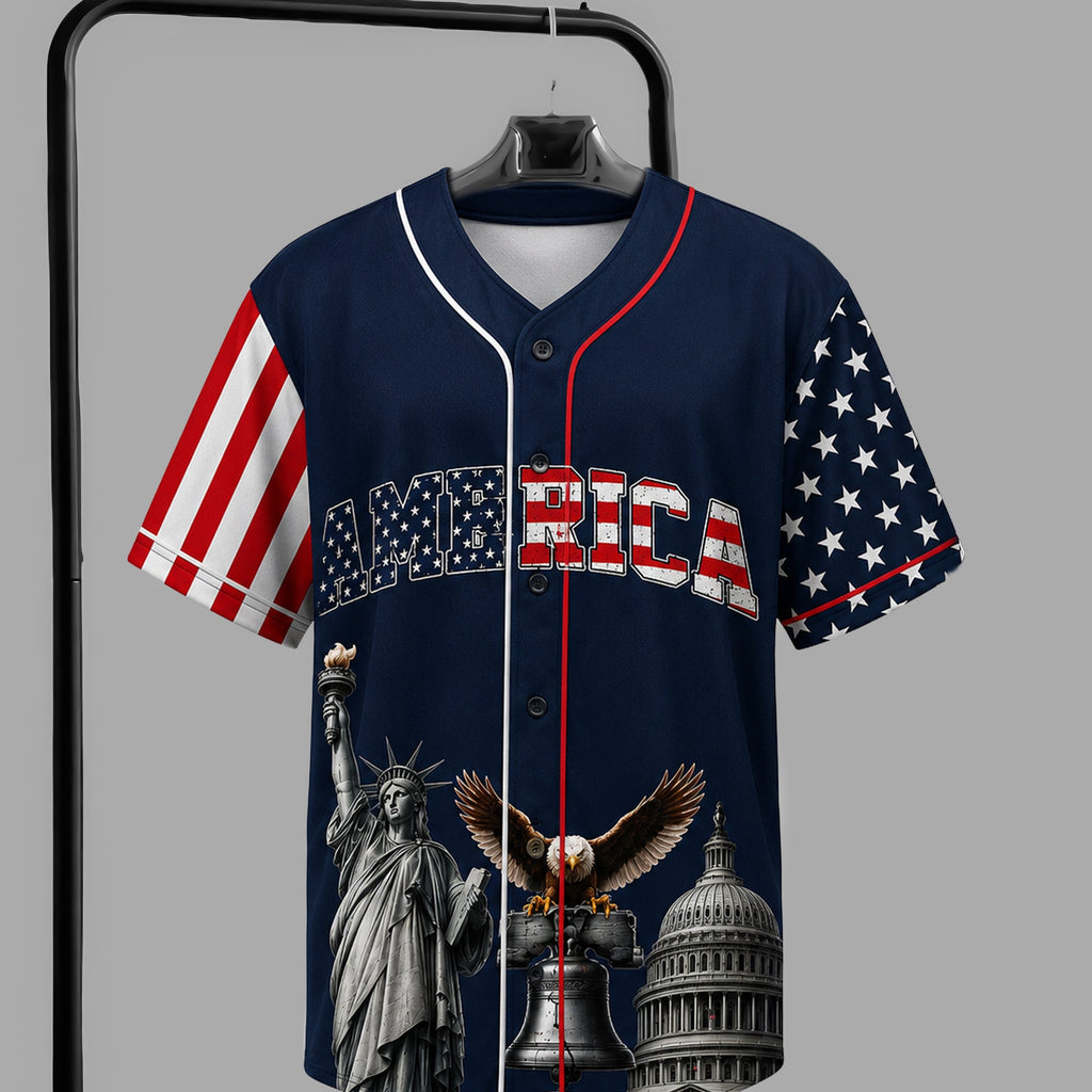 Personalized USA Baseball Jersey Shirt Custom Name Gift for 4th of July HN590 - Baseball Shirt GradoCreations