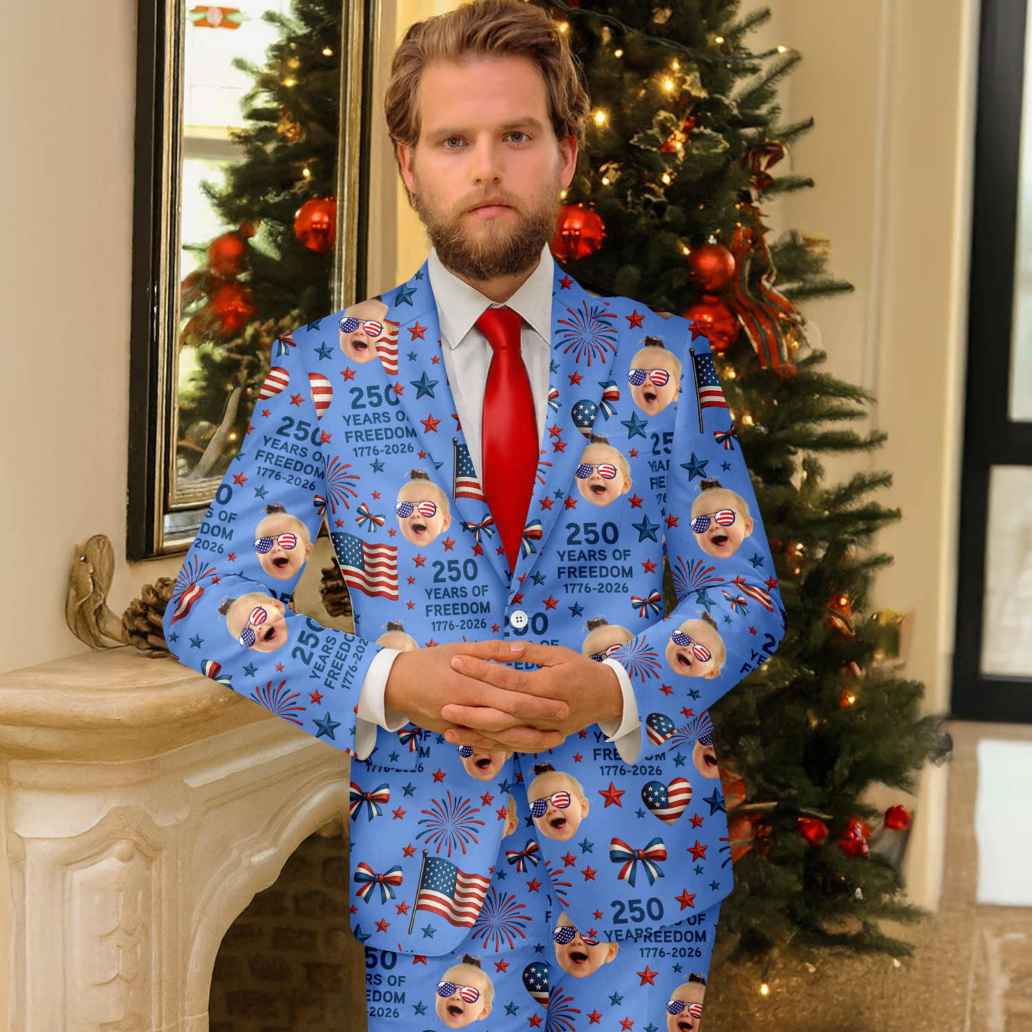 Custom Photo Men's Suit 250 Years of Freedom Gift for Dad HN590 - Men's Suits GradoCreations
