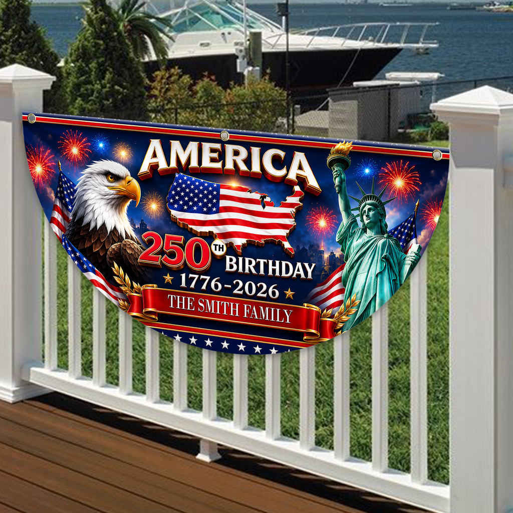 Personalized Independence Day Flag USA 250 Years Family Gift HN590 - Non-Pleated Fan Flag GradoCreations