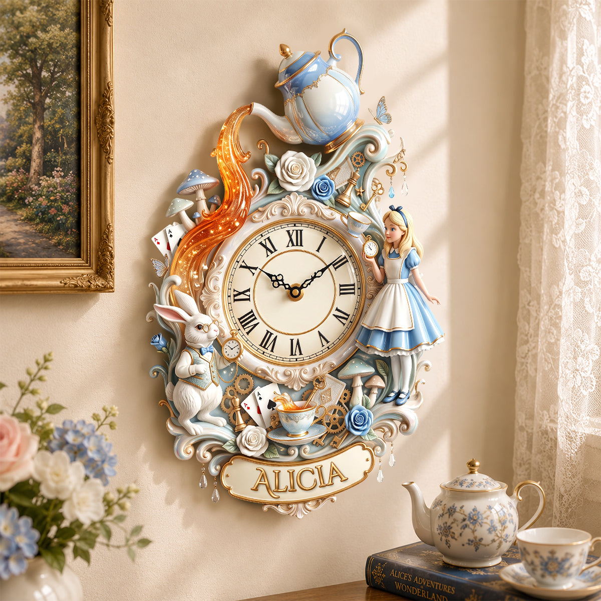 Personalized Magical Wonderland Wall Clock Custom Name Gift for Family Wall Hanging Clock GradoCreations
