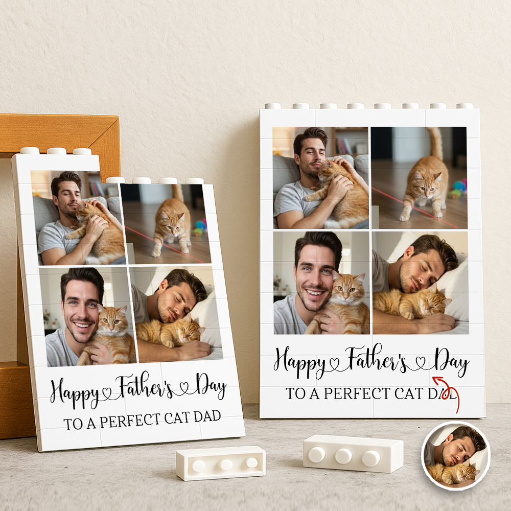 Personalized Building Block Photo Gift for Cat Dad Father's Day HN590 - Building Blocks GradoCreations