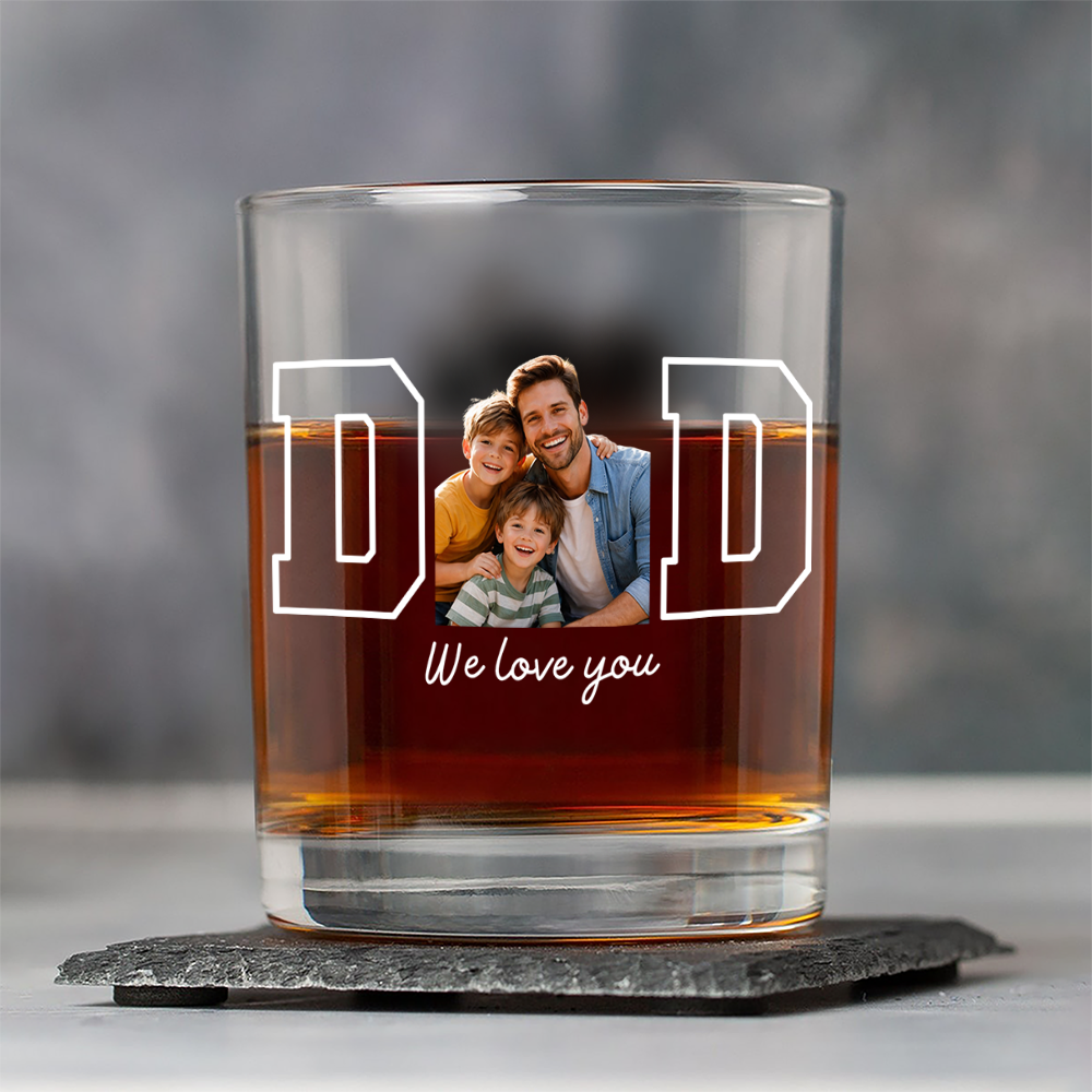 Personalized Photo Whiskey Glass Custom Gift for Dad HN590 - Print Rock Glass GradoCreations