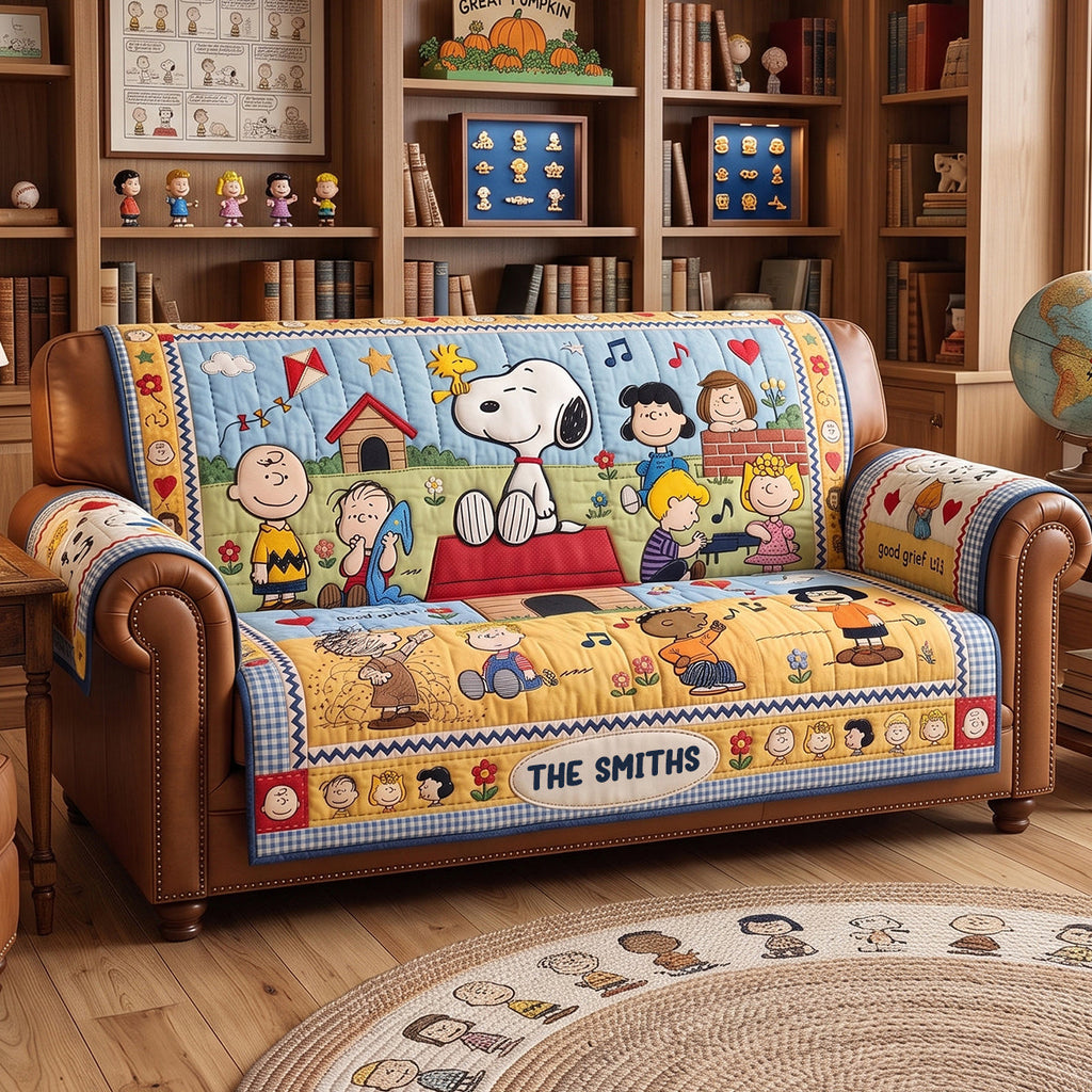Personalized Quilted Sofa Cover with Family Design for Home Decor Quited Sofa Cover GradoCreations