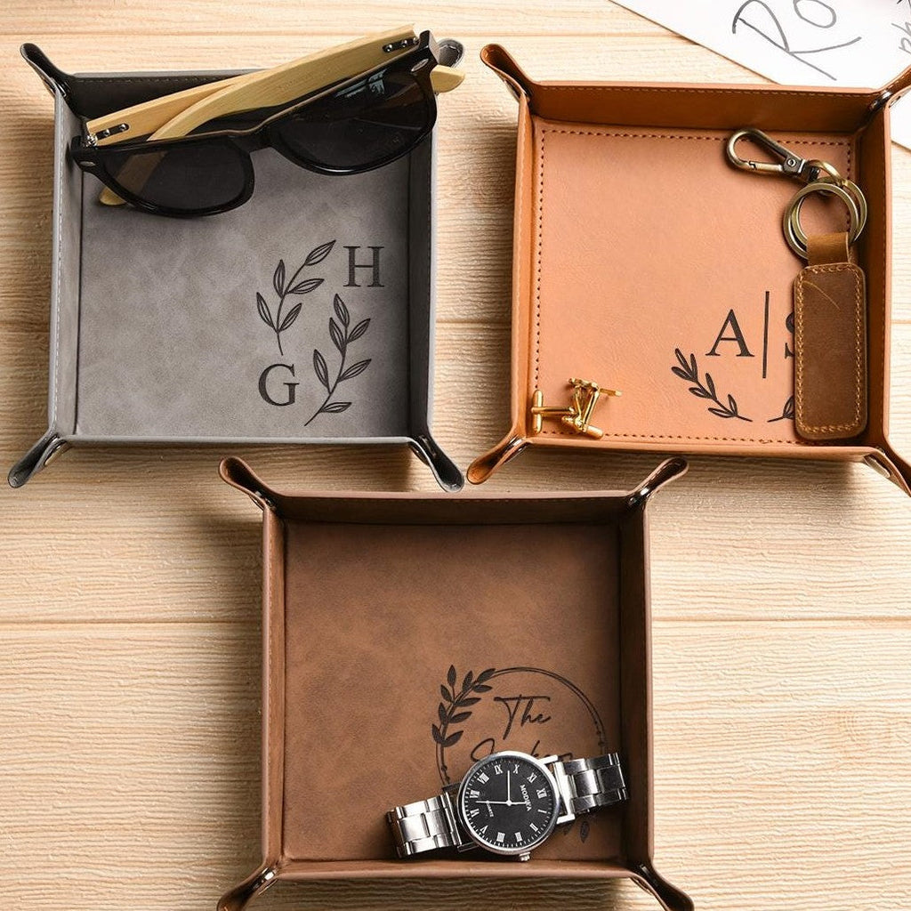 Personalized Leather Valet Tray Gift for Dad | Father's Day HN590 - Leather Valet Tray FIX GradoCreations