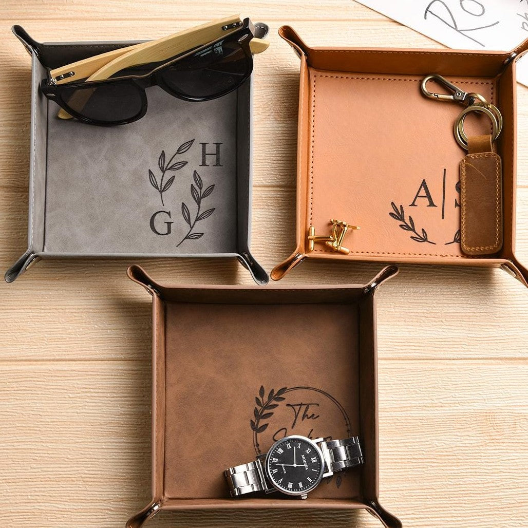 Personalized Leather Valet Tray Gift for Dad | Father's Day HN590 - Leather Valet Tray FIX GradoCreations
