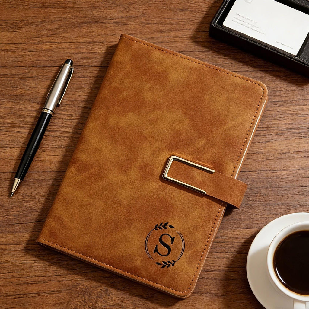 Personalized Engraved Leather Notebook Set with Pen Gift for Dad HN590 - Engraved Leather Notebook FIX GradoCreations