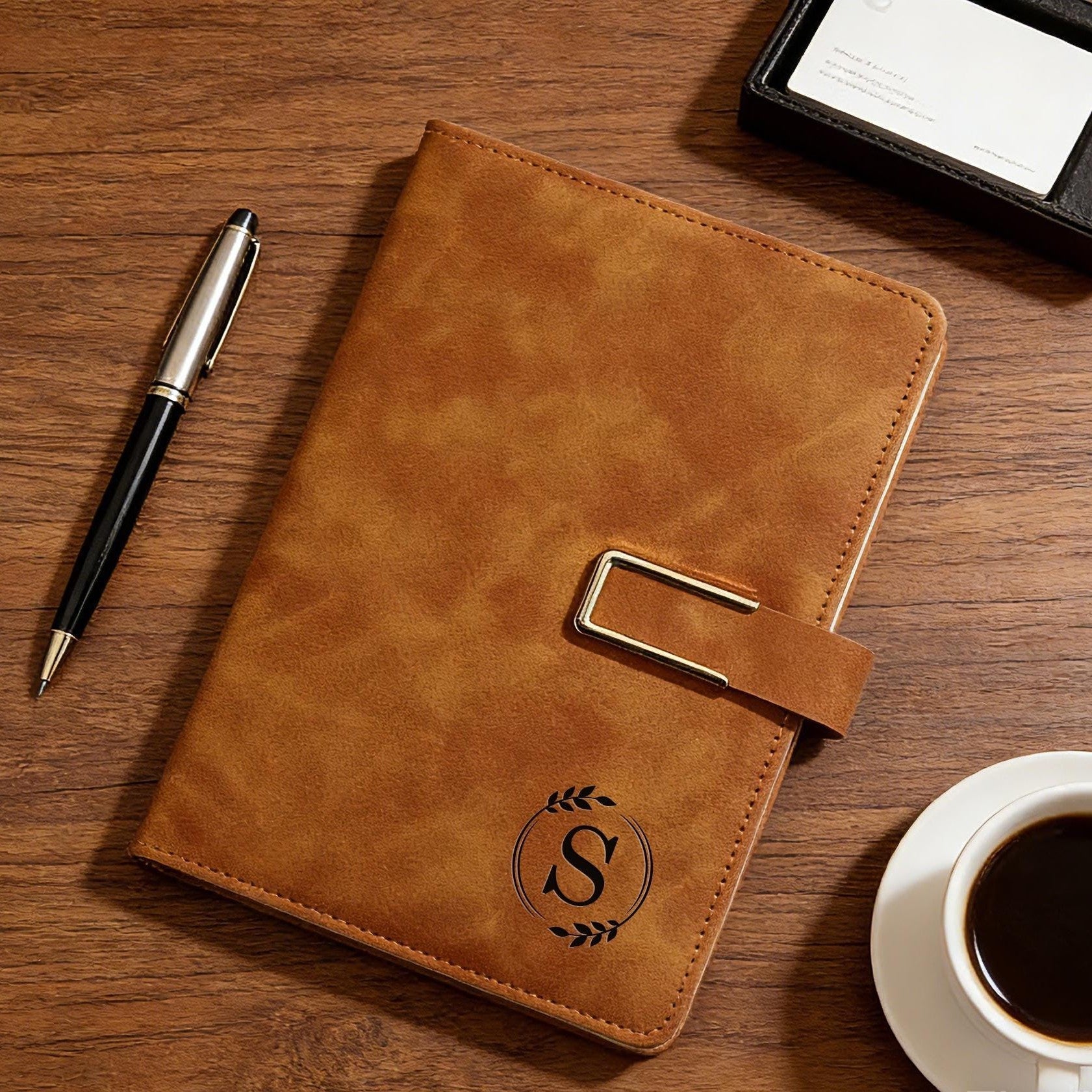 Personalized Engraved Leather Notebook Set with Pen Gift for Dad HN590 - Engraved Leather Notebook FIX GradoCreations