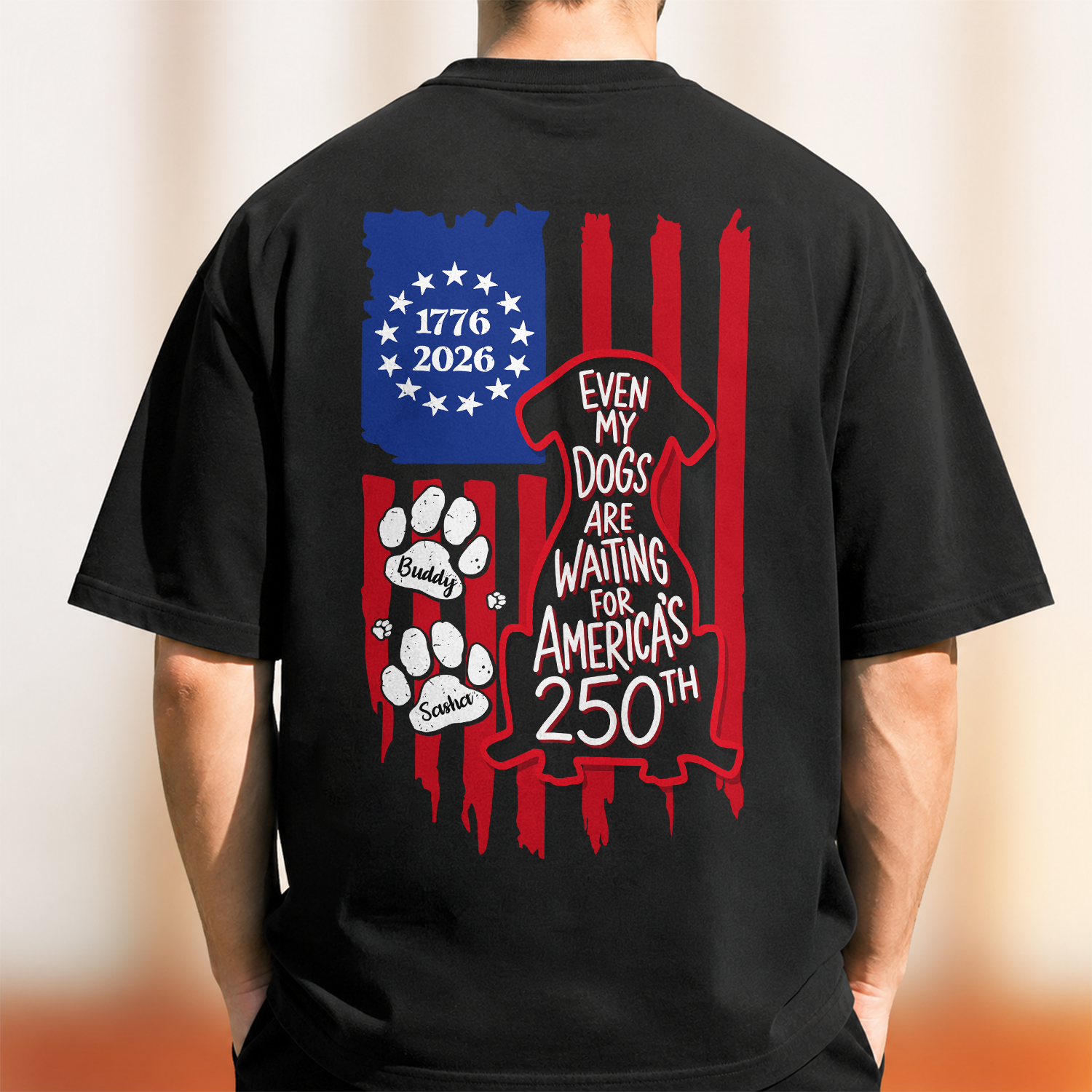 Personalized Dog Lover Comfort Shirt with US Flag Gift for Dad Comfort Shirt Back GradoCreations