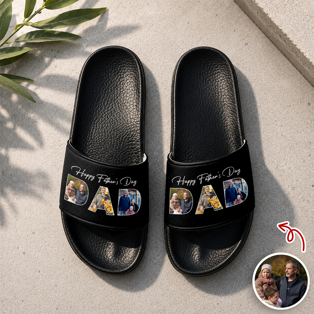 Personalized Photo Slide Sandals Custom Gift for Dad HN590 - Slide Sandals GradoCreations