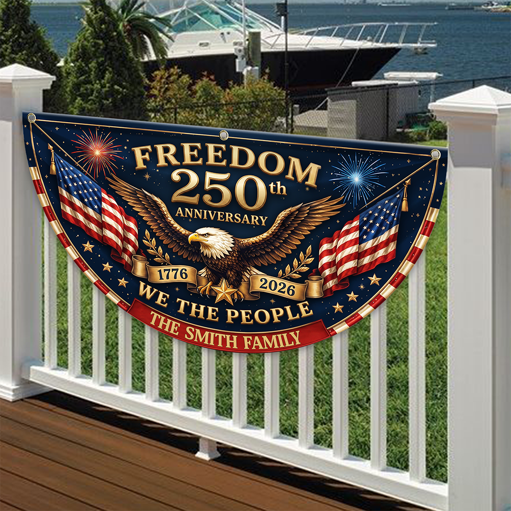 Personalized 250th Anniversary Fan Flag Custom Family Name Patriotic Decor HN590 - Non-Pleated Fan Flag GradoCreations