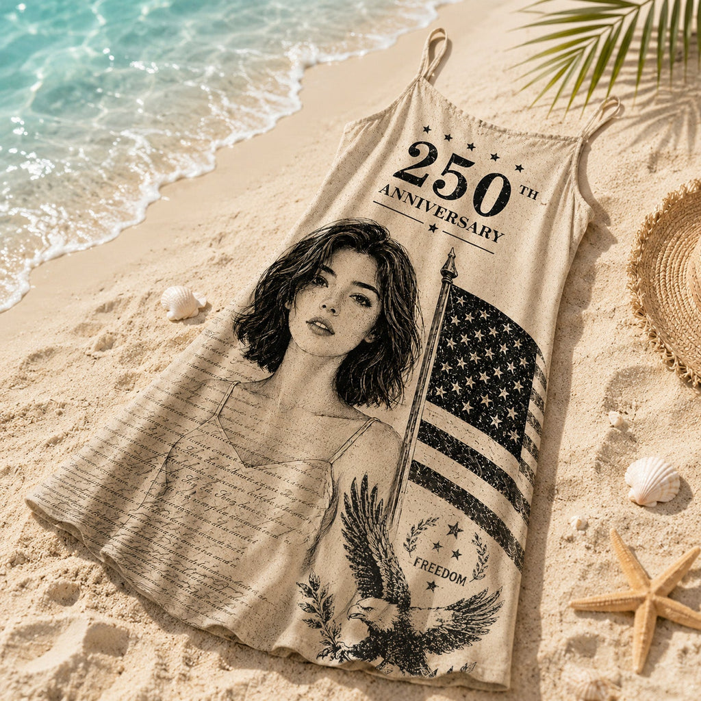 Custom Photo Maxi Dress Vintage Eagle 250th Anniversary Gift HN590 - Women's V-Neck Cami Maxi Dress Fix GradoCreations