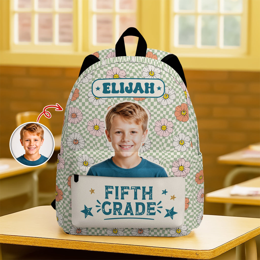 Personalized Kids Retro Backpack with Photo & Name Gift HN590 - Printed Backpack GradoCreations