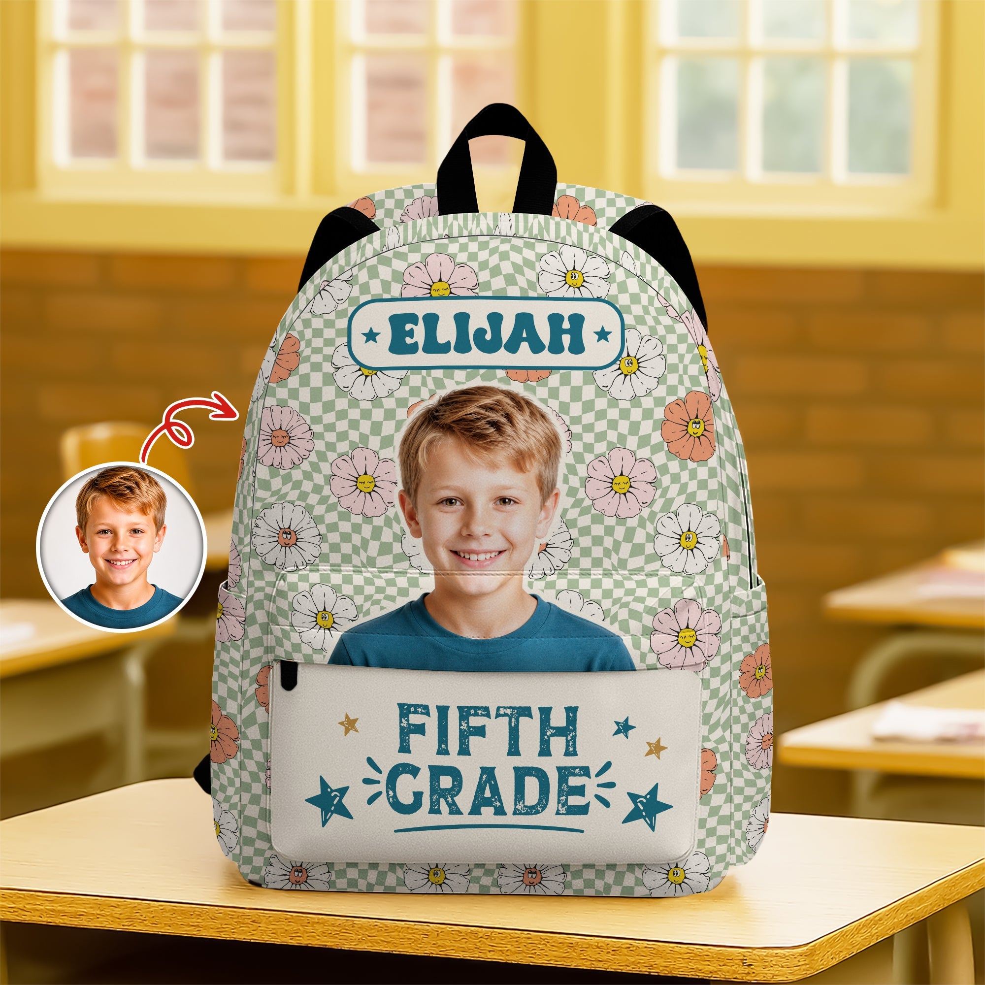 Personalized Kids Retro Backpack with Photo & Name Gift HN590 - Printed Backpack GradoCreations