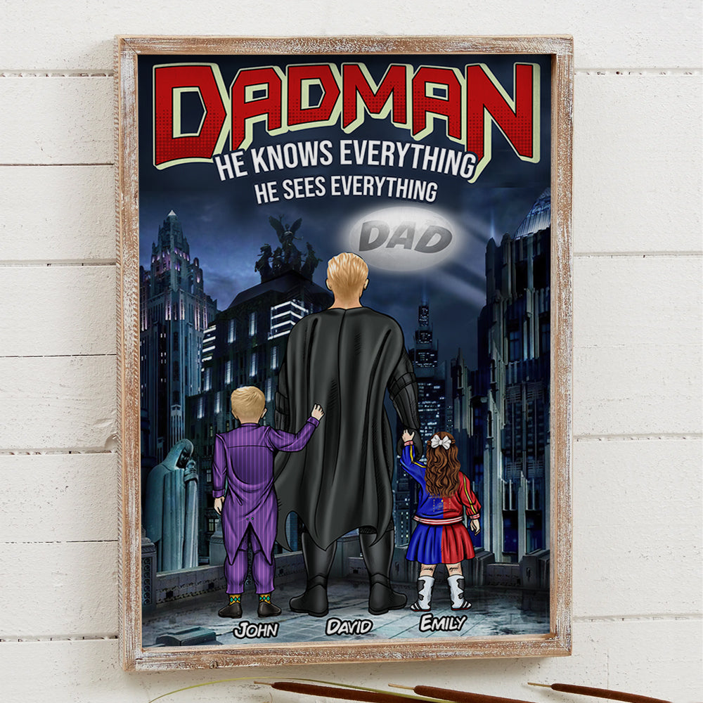 Personalized Super Hero Dadman Canvas Print Gift for Dad