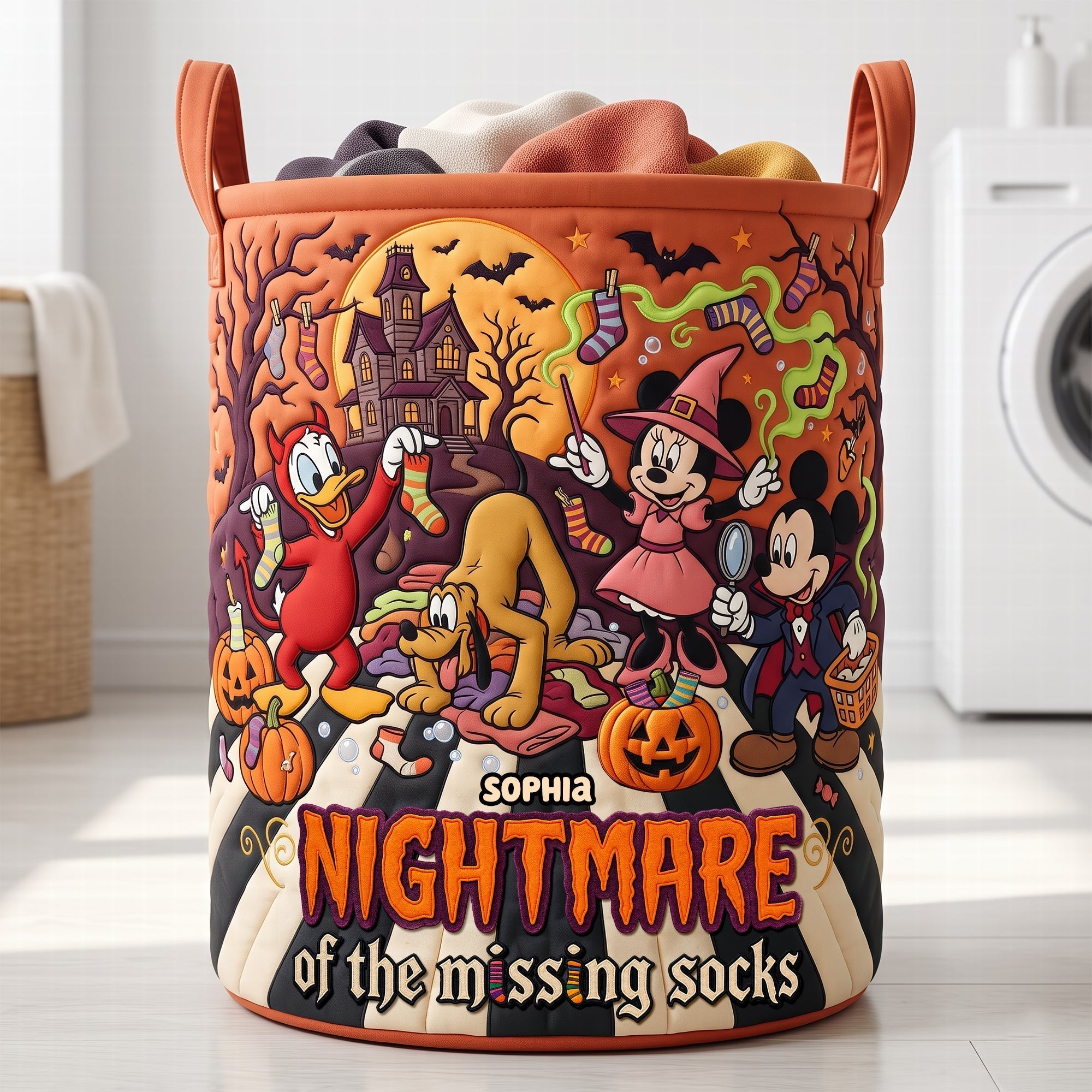 Personalized Halloween Quilted Laundry Basket for Home Organization Quilted Laundry Basket GradoCreations