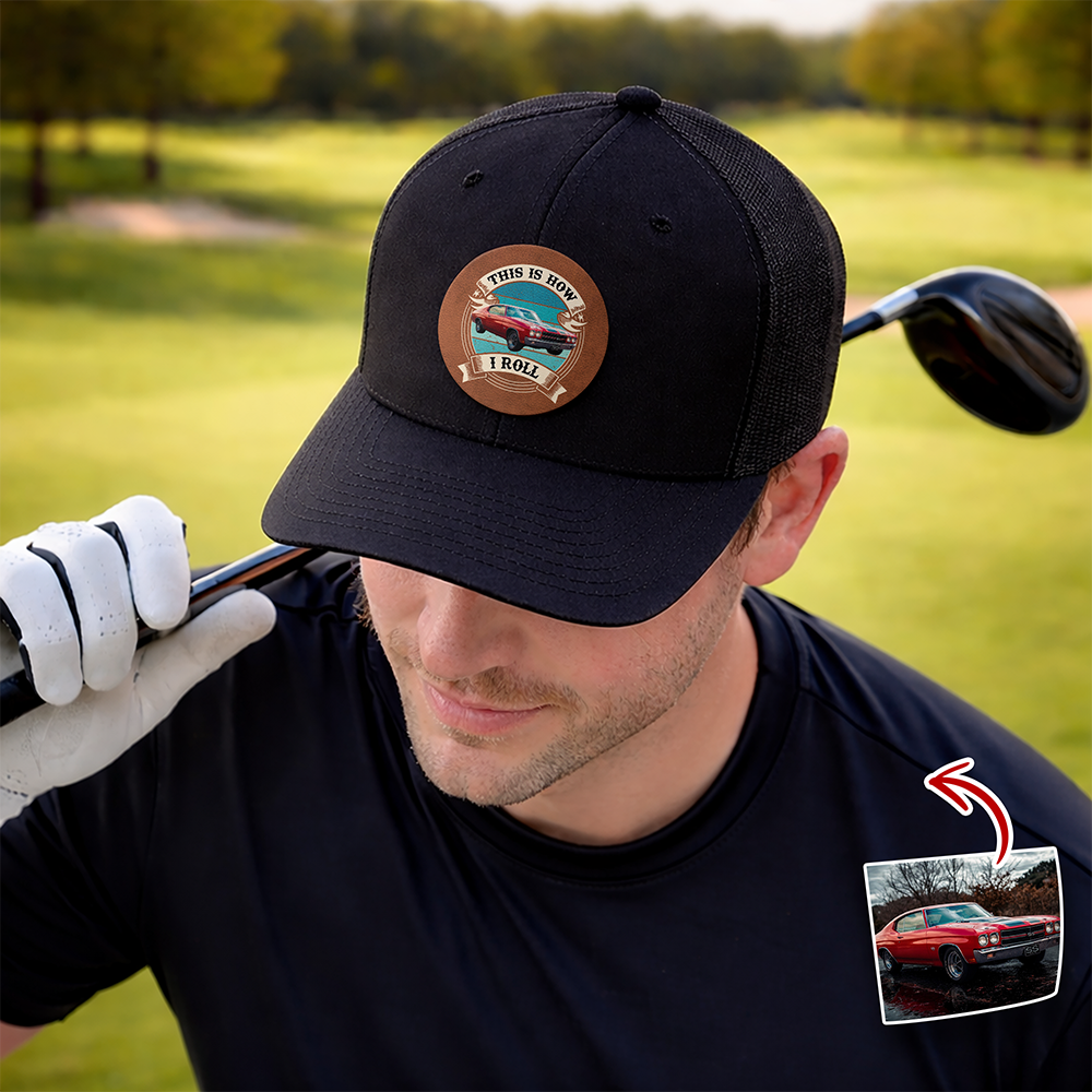 Personalized Car Photo Leather Patch Hat Custom Dad Gift HN590 - Leather Patch Hat GradoCreations