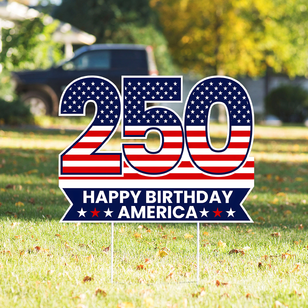 Personalized Happy Birthday America Yard Sign Custom Name 4th of July Decor HN590 - Yard Sign GradoCreations