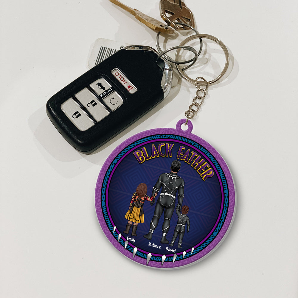 Personalized Black Father Panther Acrylic Keychain Gift for Dad
