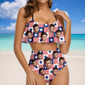 Personalized Photo American Flag Bikini Swimsuit Gift for Women HN590 - Bikini Swimsuit GradoCreations
