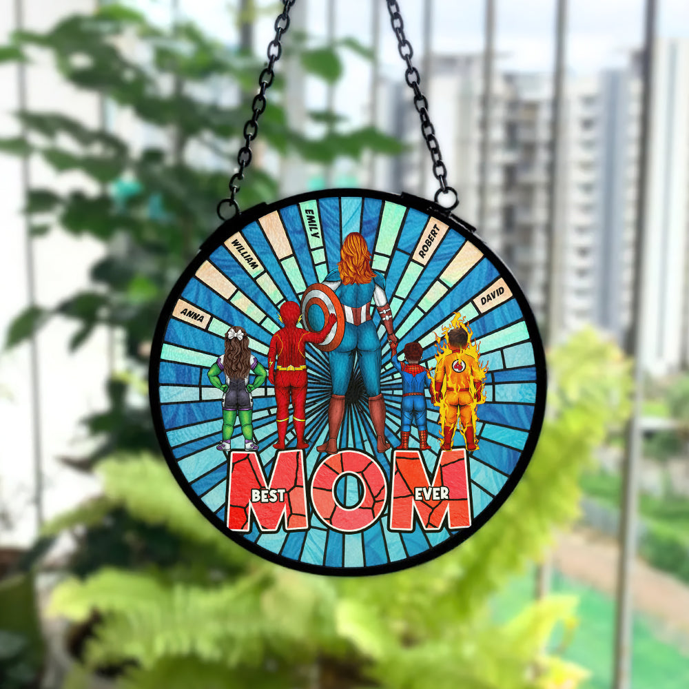 Personalized Stained Glass Suncatcher for Mom | Superhero Gift