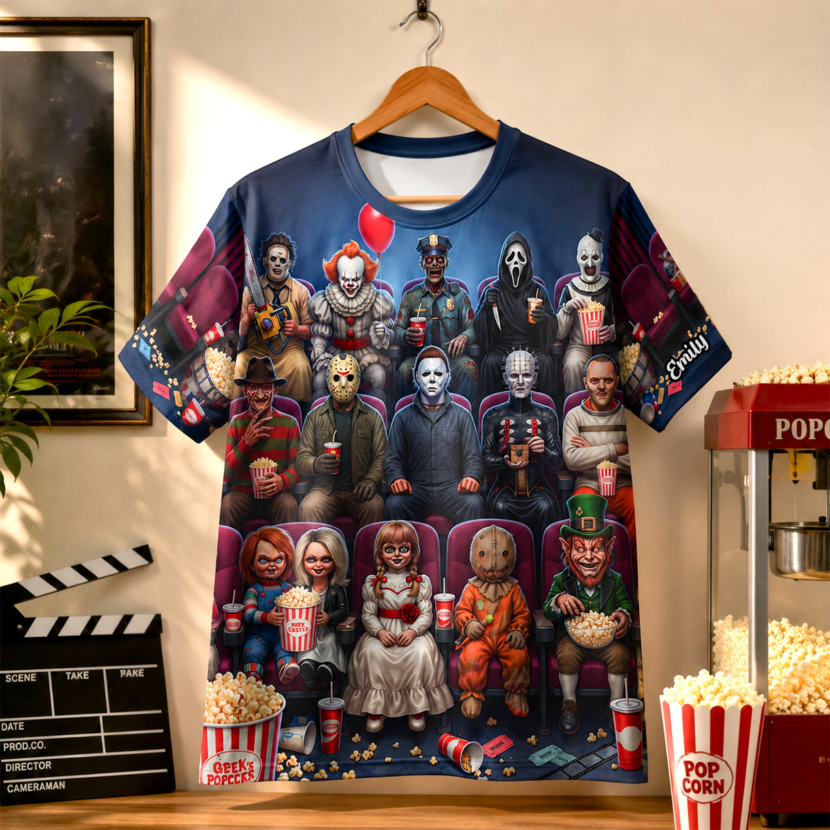 Personalized Horror Characters T-Shirt Gift for Halloween Lovers AOP Tshirt GradoCreations