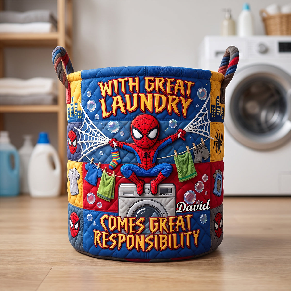 Personalized Spider-Man Quilted Laundry Basket Gift for Kids Quilted Laundry Basket GradoCreations