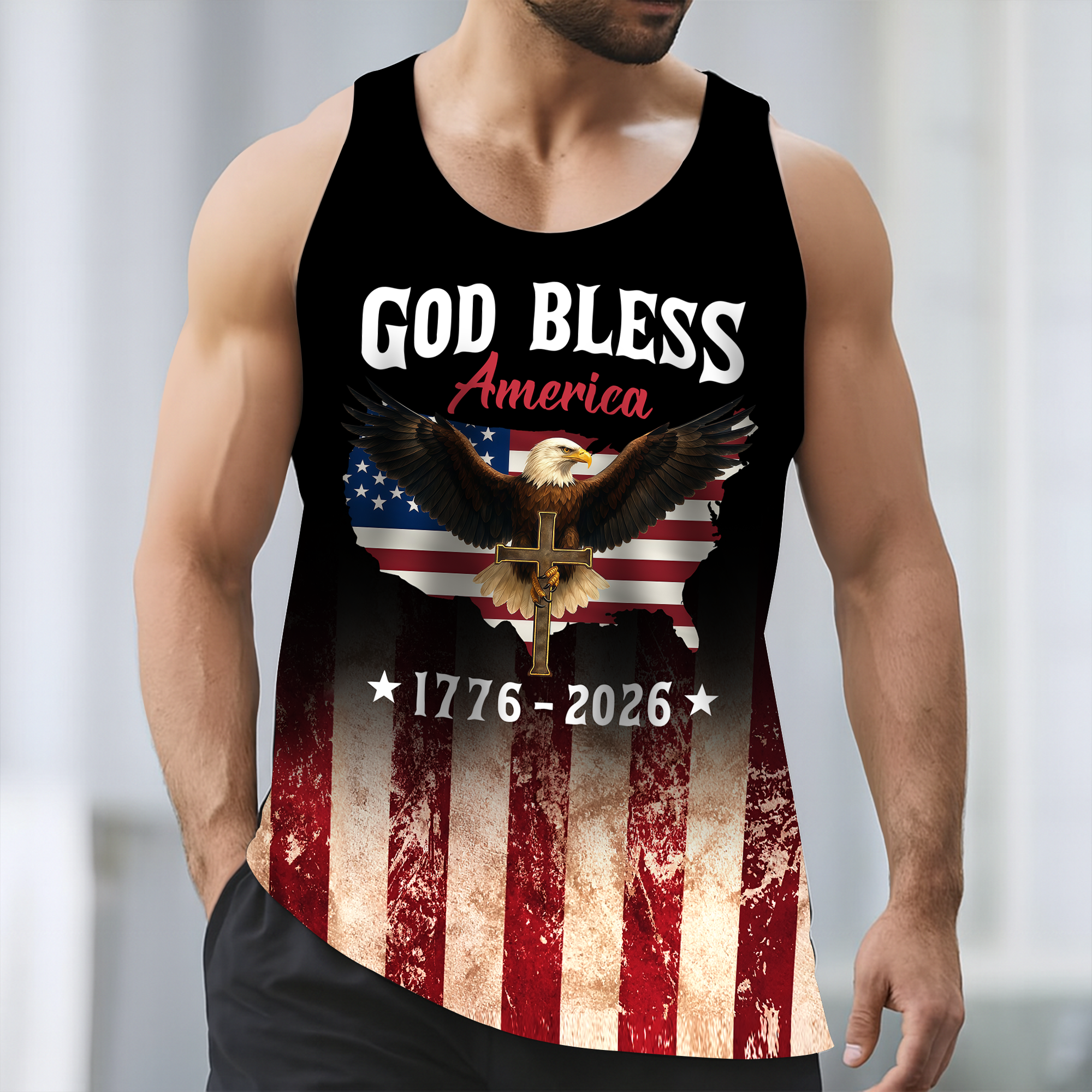 Personalized Patriotic Eagle Tank Top Custom Name Gift for Dad HN590 - 3D Tanktop GradoCreations