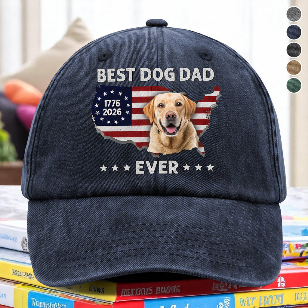 Personalized Washed Denim Baseball Cap Custom Photo Gift for Dog Dad HN590 - Washed Denim Baseball Cap GradoCreations