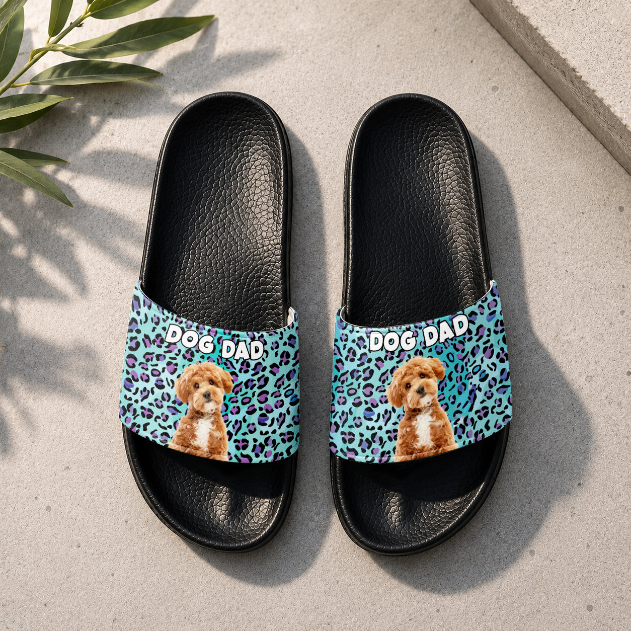 Personalized Photo Leopard Slide Sandals Custom Gift for Pet Lovers HN590 - Slide Sandals GradoCreations