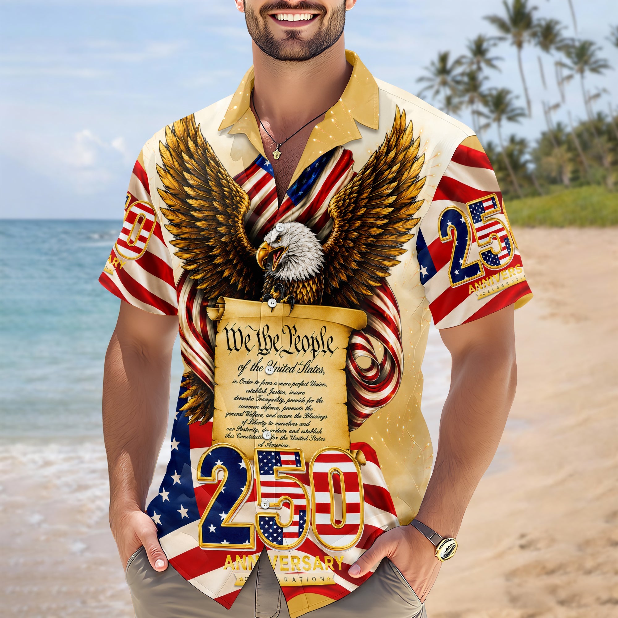 Personalized Patriotic Hawaii Shirt 250th Anniversary Gift for Dad HN590 - AOP Hawai Shirt GradoCreations