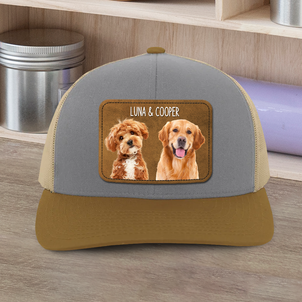 Personalized Dog Photo Leather Patch Hat Custom Gift for Dog Dad HN590 - Leather Patch Hat GradoCreations