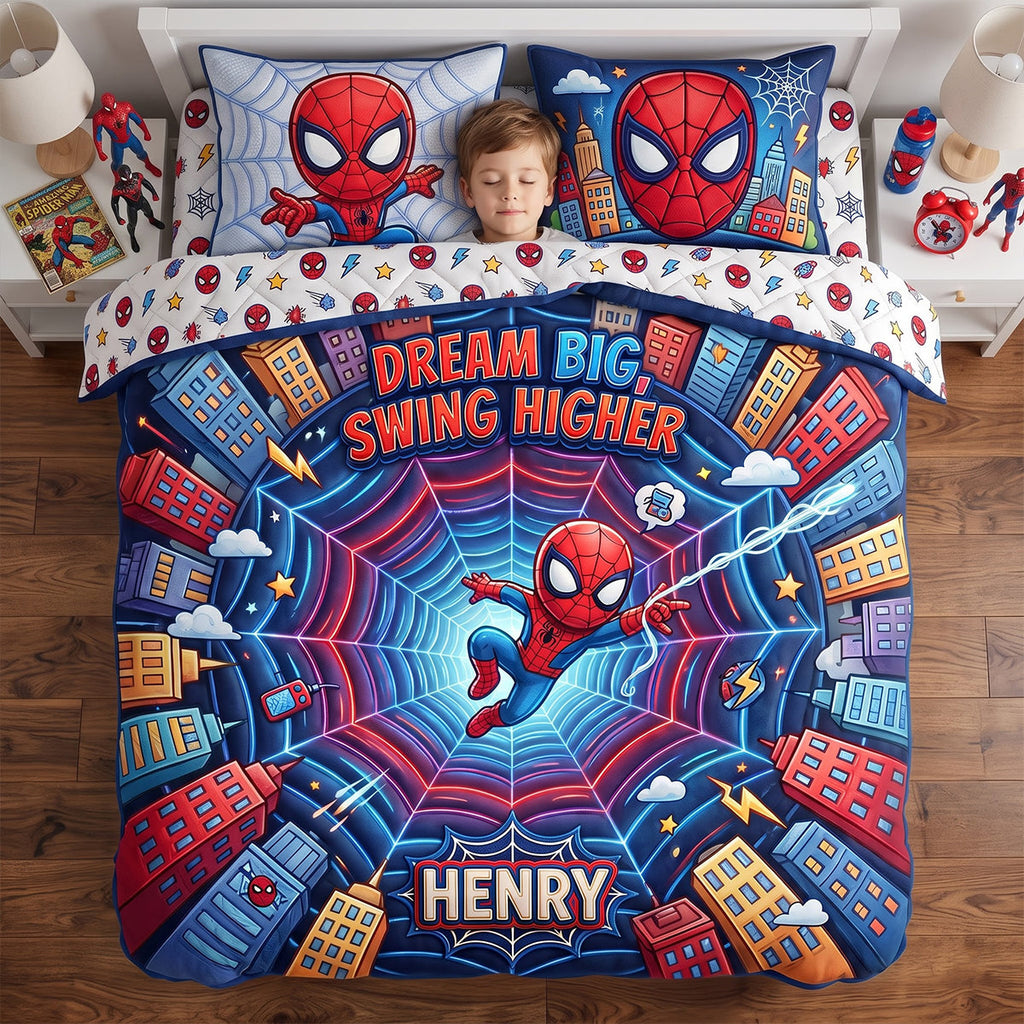Personalized Spider-Man Quilted Bedding Set for Kids | Dream Big Swing Higher Quilted Bedding Set GradoCreations