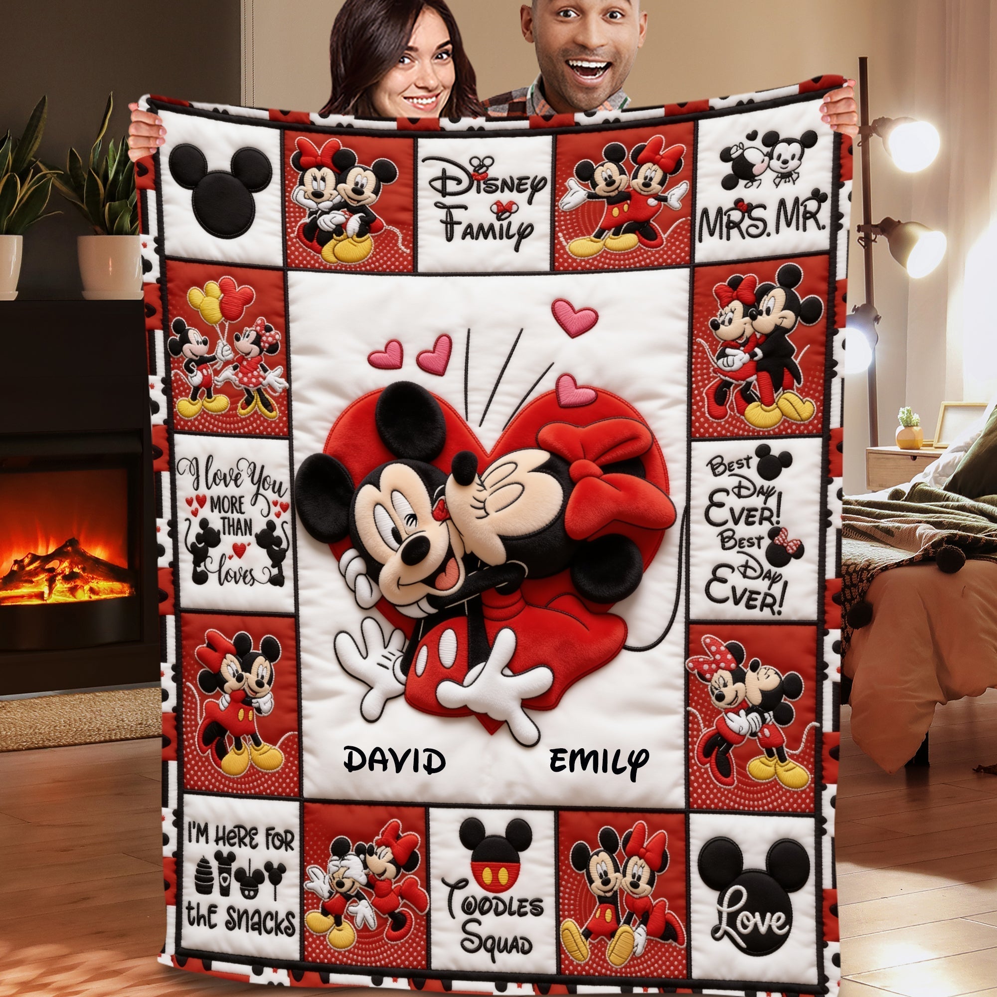 Personalized Mickey Mouse Blanket for Couples - Cozy Gift for Movie Fans