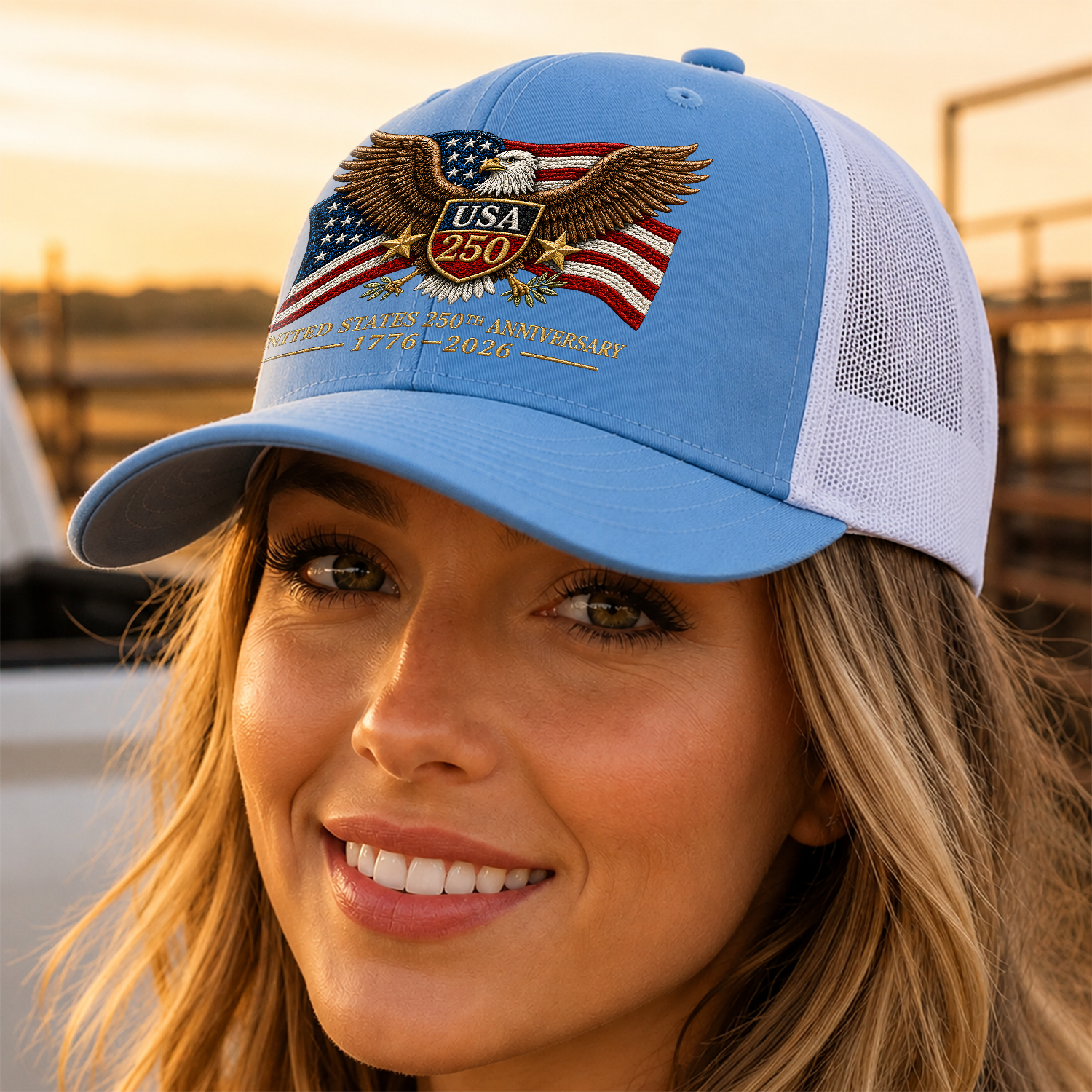 Personalized Patriotic Embroidered Trucker Hat for Dad - 4th of July Gift HN590 - Embroidered Trucker Hat GradoCreations