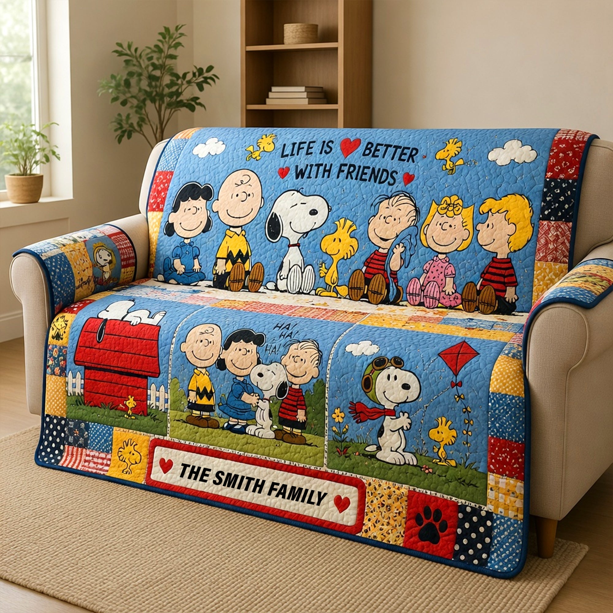 Personalized Quilted Sofa Cover Life Is Better With Friends for Family Home Decor Quited Sofa Cover GradoCreations