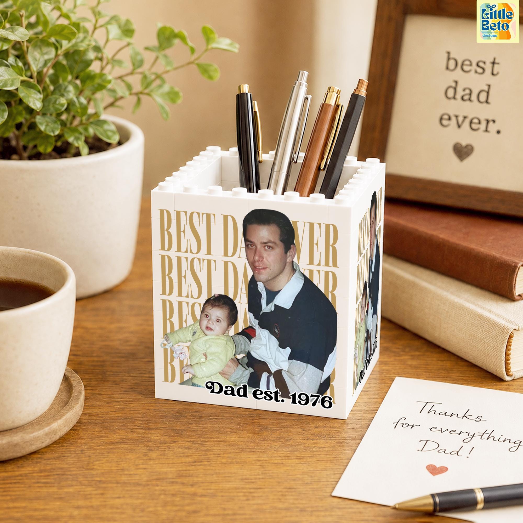 Personalized Photo Building Block Pen Holder Gift for Dad HN590 - Building Blocks diff design fix GradoCreations