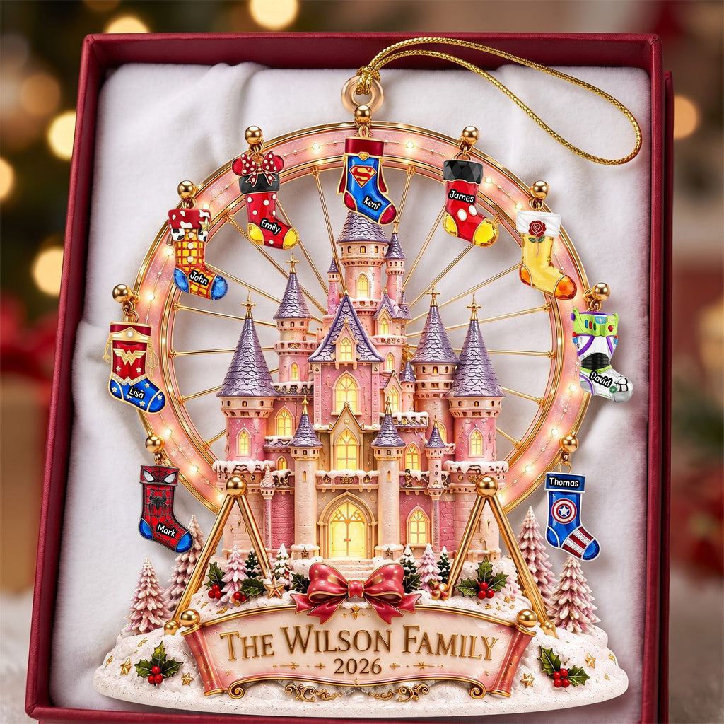 Personalized Acrylic Christmas Castle Ornament with Custom Names for Family Gifts Ornament GradoCreations
