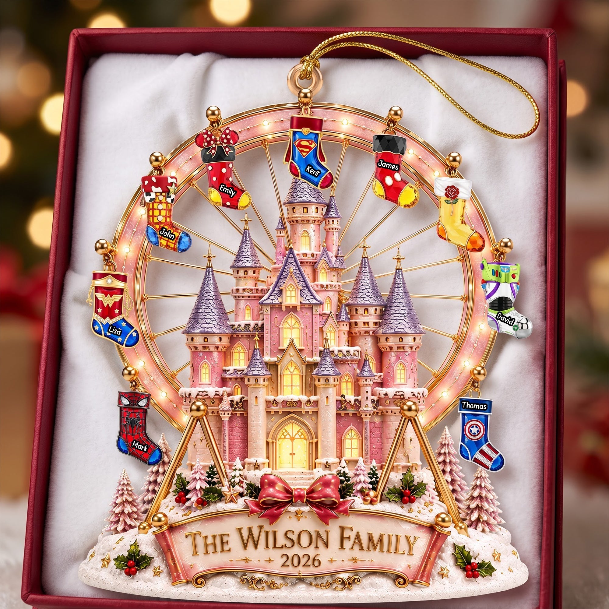 Personalized Acrylic Christmas Castle Ornament with Custom Names for Family Gifts Ornament GradoCreations