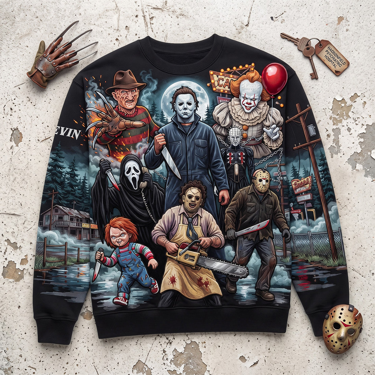Personalized Horror Sweatshirt All Over Print Gift for Halloween AOP Sweatshirt GradoCreations