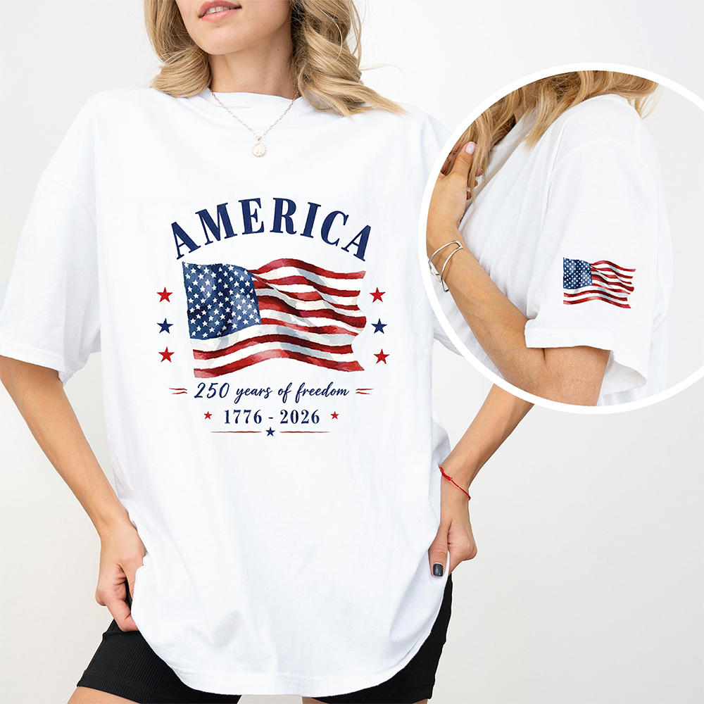 Patriotic 250 Years of Freedom T-Shirt Independence Day Gift Short Sleeve Print Shirt GradoCreations