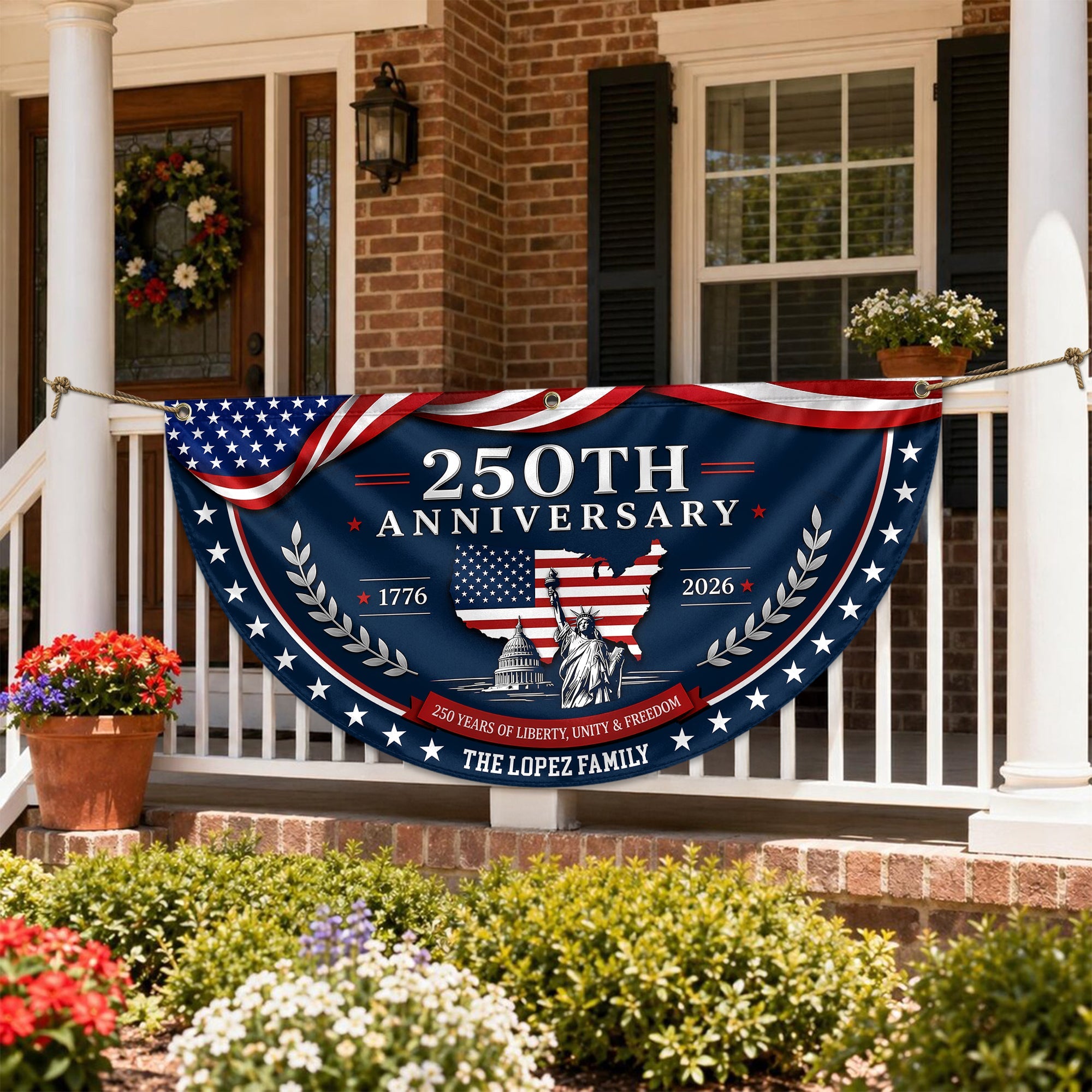 Personalized Family Name Flag 250 Years of Liberty Gift HN590 - Non-Pleated Fan Flag GradoCreations