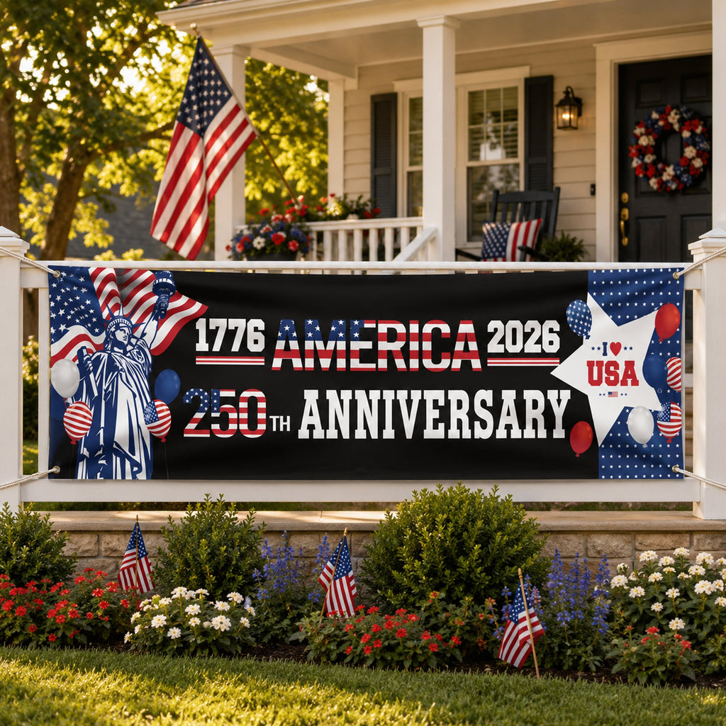 Personalized 250th Anniversary American Party Banner with Statue of Liberty HN590 - Banner GradoCreations