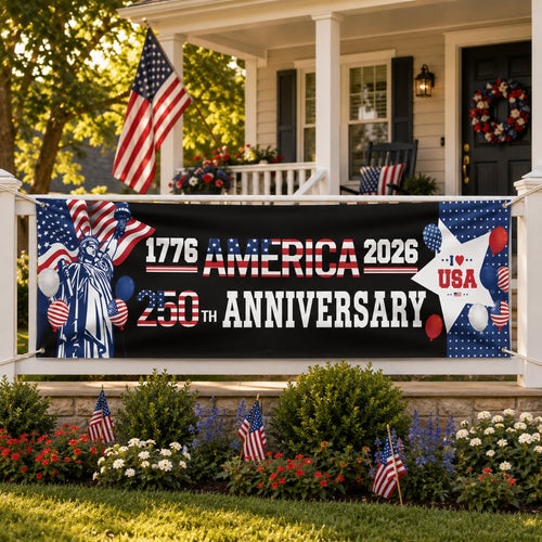 Personalized 250th Anniversary American Party Banner with Statue of Liberty HN590 - Banner GradoCreations