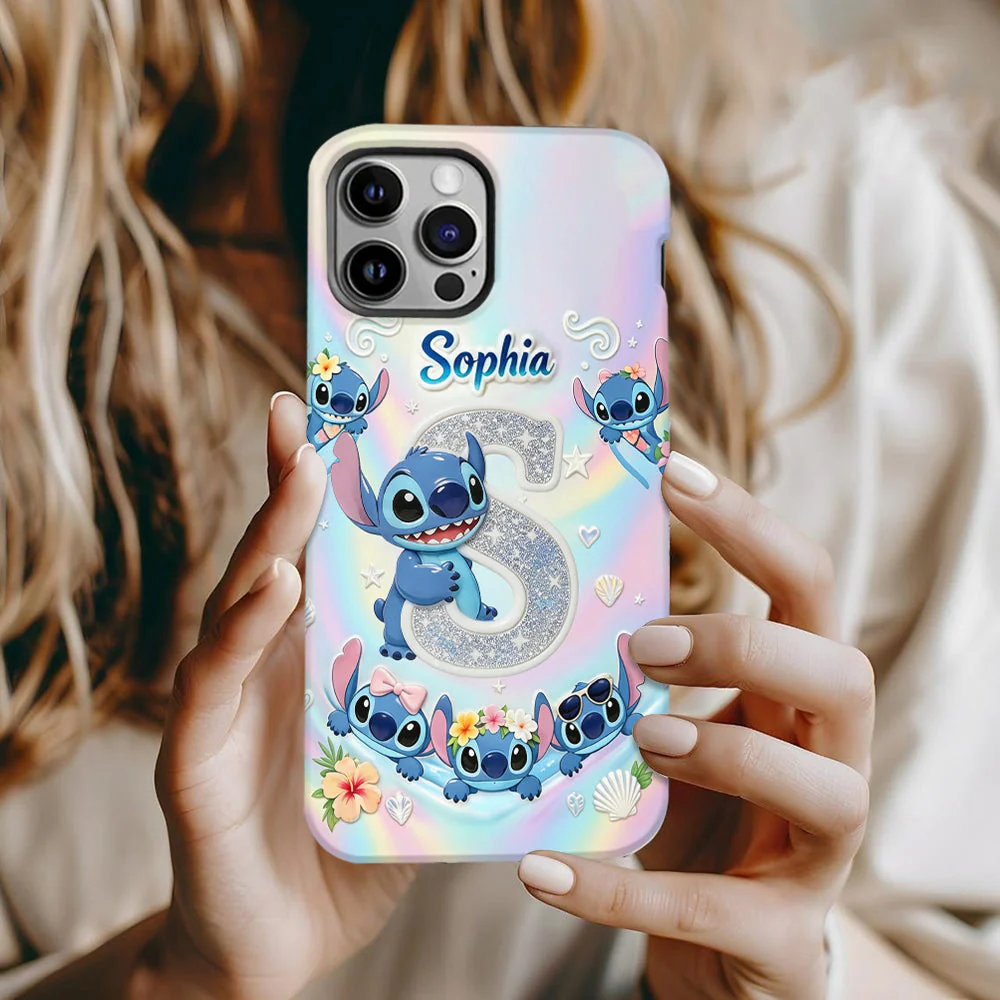 Personalized Cute Blue Alien Phone Case Custom Name Gift for Her