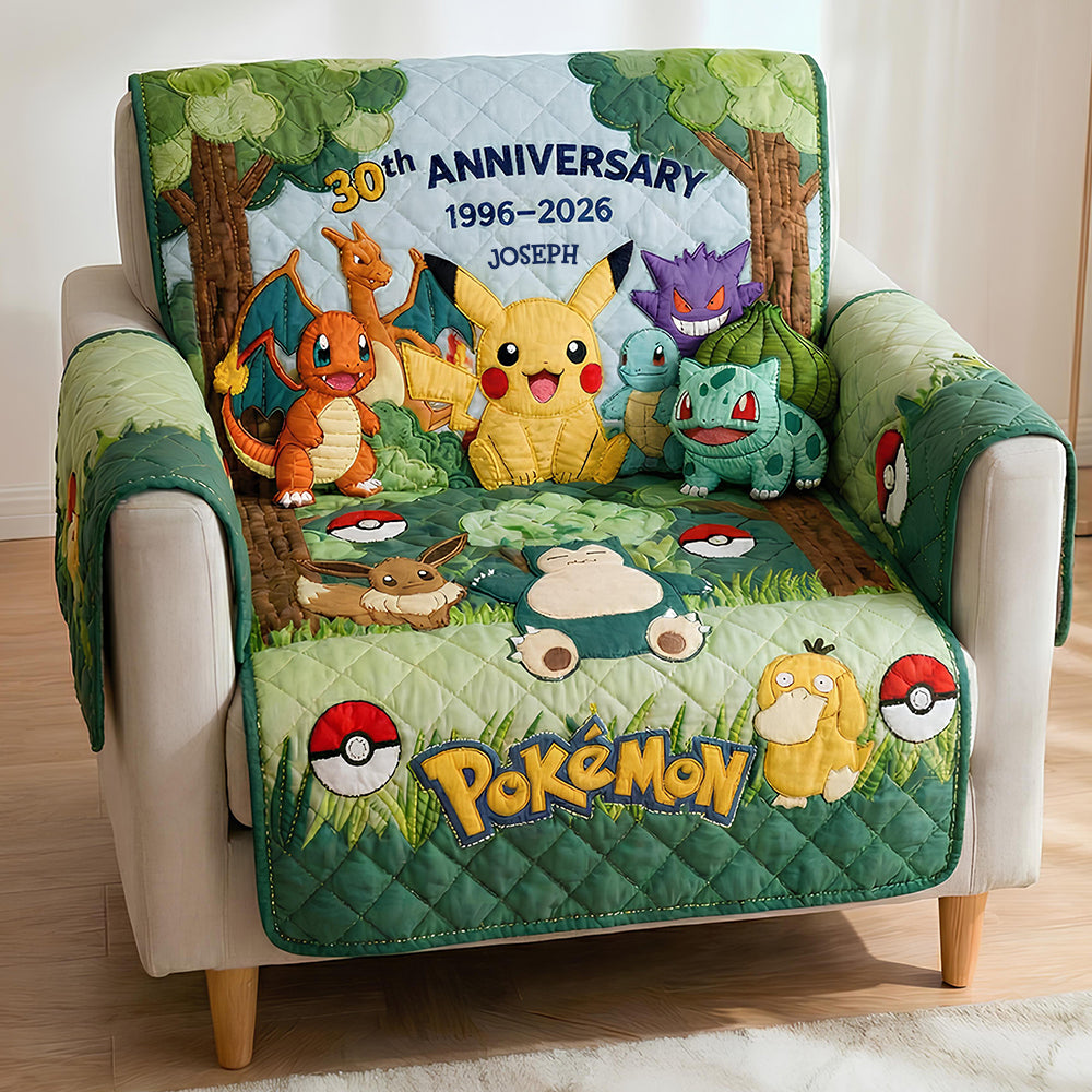 Personalized Quilted Sofa Cover Pokémon 30th Anniversary Gift for Movie Fans Quited Sofa Cover GradoCreations